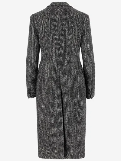 Tagliatore Wool Double-breasted Coat Herringbone Pattern In Black