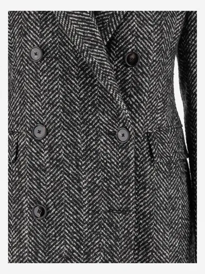 Tagliatore Wool Double-breasted Coat Herringbone Pattern In Black