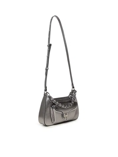 Coccinelle Chain-embellished Leather Cross Body Bag In Silver