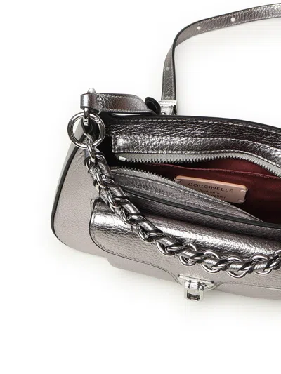 Coccinelle Chain-embellished Leather Cross Body Bag In Silver