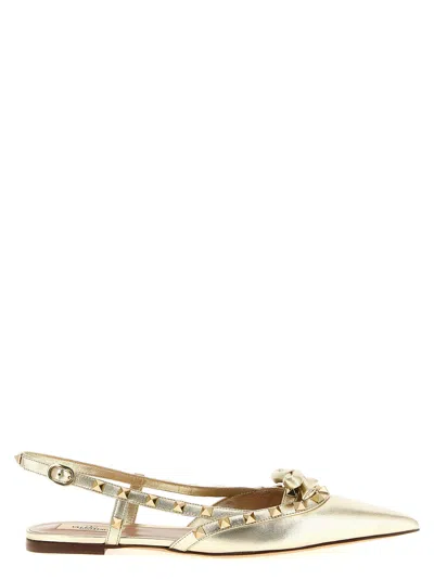 Valentino Garavani Valentino Rockstud Bow Leather Slingback Ballerina Flat In Grey