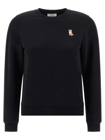 Maison Kitsuné Fox Embroidered Cotton Sweatshirt With Crew Neck In Black