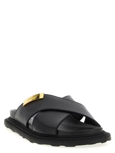 Moschino Leather Sandals In Black