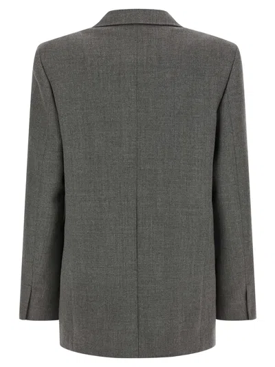 Jil Sander Double-breasted Textured Wool Blazer With Flap Pockets In Gray