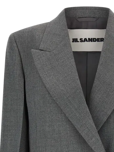 Jil Sander Double-breasted Textured Wool Blazer With Flap Pockets In Gray