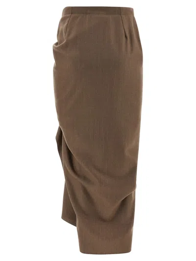 Fabiana Filippi Pinstriped Virgin Wool Midi Skirt With Draping In Brown