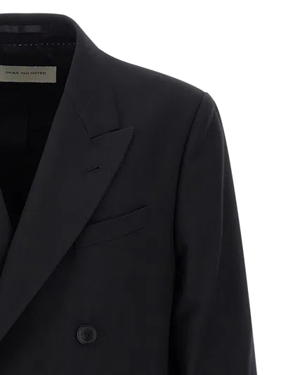 Dries Van Noten Double Breasted Wool Jacket With Notched Lapels In Black