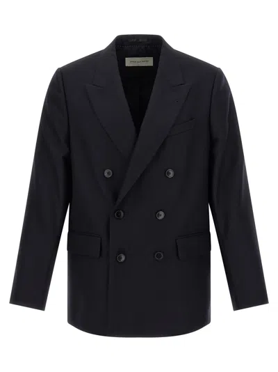 Dries Van Noten Double Breasted Wool Jacket With Notched Lapels In Blue