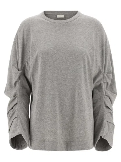Dries Van Noten T-shirt With Pleated Sleeves Heynas In Gray