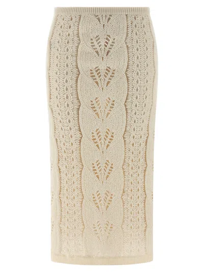 Ermanno Scervino Longuette Tricot Wool Skirt With Tulle Lining In Multi
