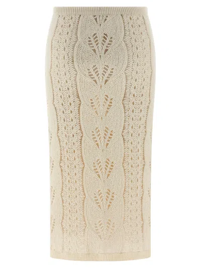 Ermanno Scervino Longuette Tricot Wool Skirt With Tulle Lining In Multi