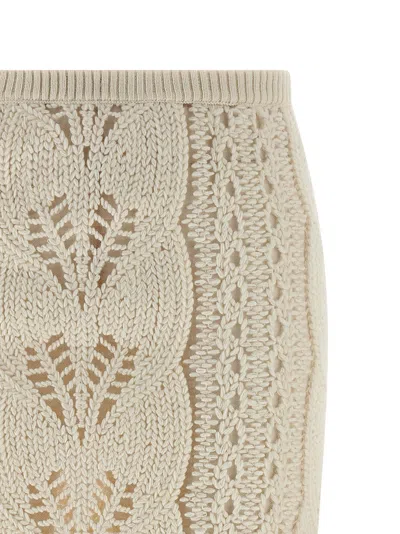 Ermanno Scervino Longuette Tricot Wool Skirt With Tulle Lining In Multi