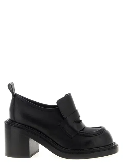 Moschino Block Heel Loafers Pull Tab In Black
