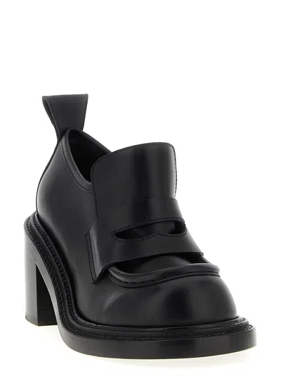 Moschino Block Heel Loafers Pull Tab In Black