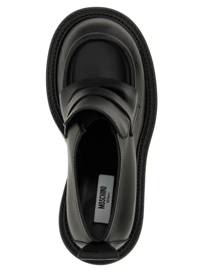 Moschino Block Heel Loafers Pull Tab In Black