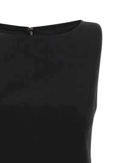 Twinset Black Crewneck Mini Dress With Bow Detail On The Front And Logo Plaque On The Rear In Tech Fabric St In Black