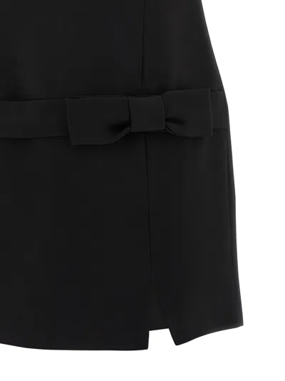 Twinset Black Crewneck Mini Dress With Bow Detail On The Front And Logo Plaque On The Rear In Tech Fabric St In Black