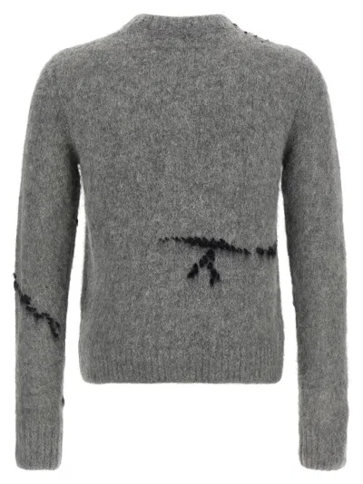 Dries Van Noten Mouche Embroidered Wool Sweater In Gray