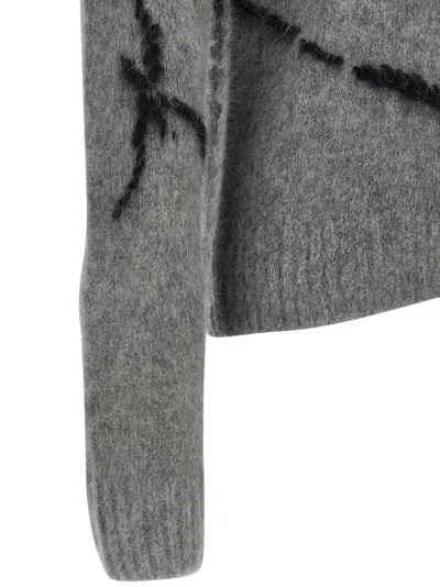 Dries Van Noten Mouche Embroidered Wool Sweater In Gray