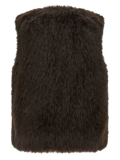 Twinset Twin-set Faux Fur Vest With Leather Back In Green