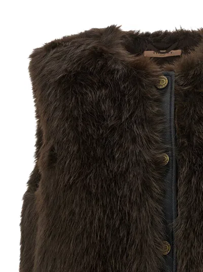 Twinset Twin-set Faux Fur Vest With Leather Back In Green