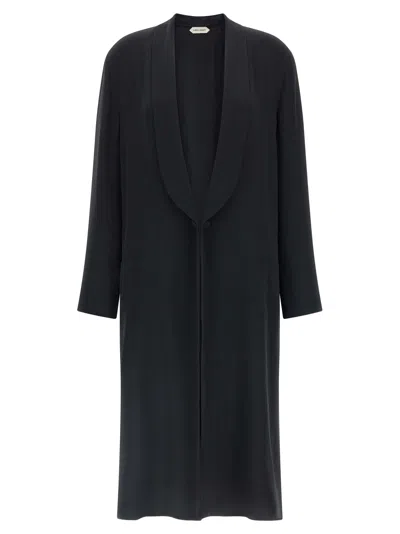 Alberta Ferretti Longline Shawl Collar Silk Coat In Black