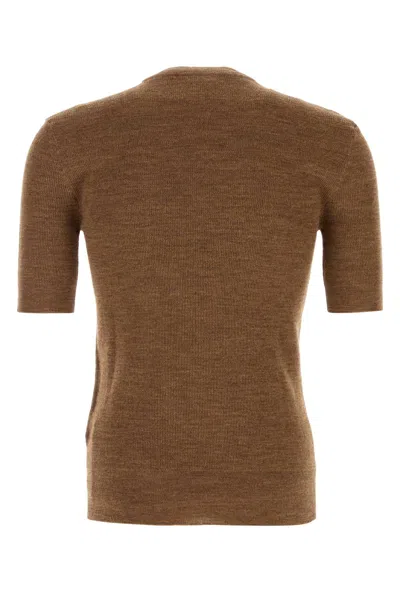 Prada Short Sleeve Wool Knit With Anchor Detail In Brown