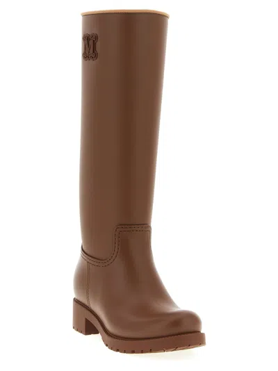 Max Mara Knee-high Rubber Sole Round Toe Boots In Brown