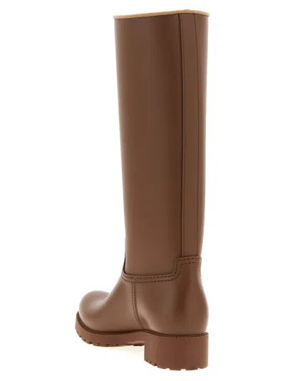 Max Mara Knee-high Rubber Sole Round Toe Boots In Brown