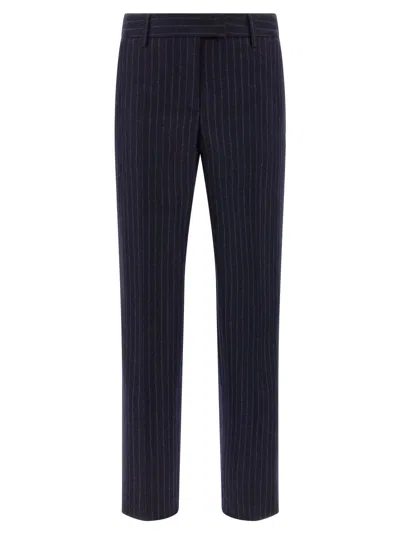 Alberto Biani Pinstripe Trousers With Belt Loops And Pocket In Blue