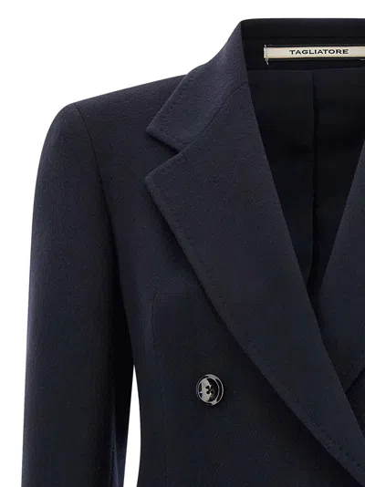 Tagliatore Double-breasted Coat Notched Lapels In Blue