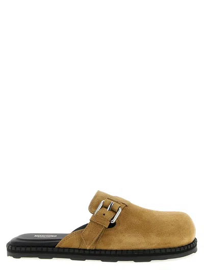 Moschino Suede Mules Featuring Buckle Detail In Brown
