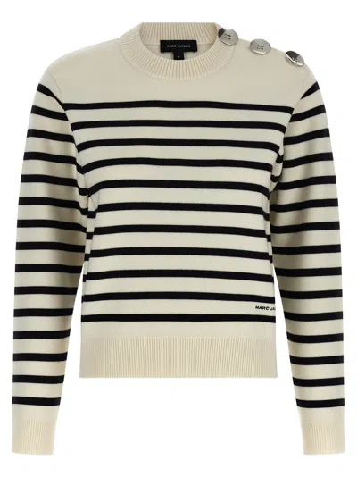Marc Jacobs Striped Crew Neck Long Sleeve Sweater In White