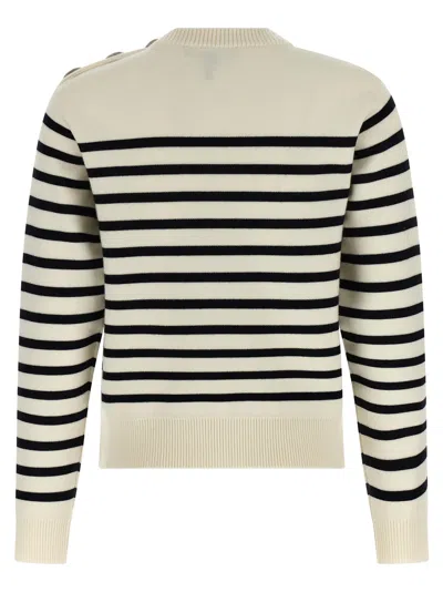 Marc Jacobs Striped Crew Neck Long Sleeve Sweater In White