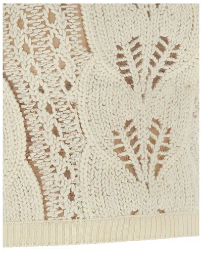Ermanno Scervino Strapless Cropped Knit Top With Sheer Accents In White