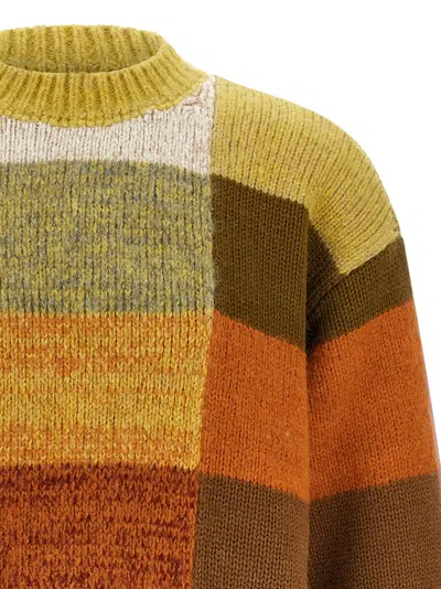 Dries Van Noten Marti Crew Neck Knite With Check Motif Knitwear Multicolor In Brown