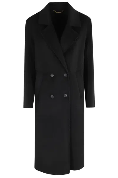 Seventy Double-breasted Long Wool-blend Coat In Black