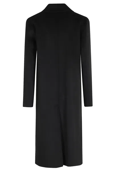 Seventy Double-breasted Long Wool-blend Coat In Black