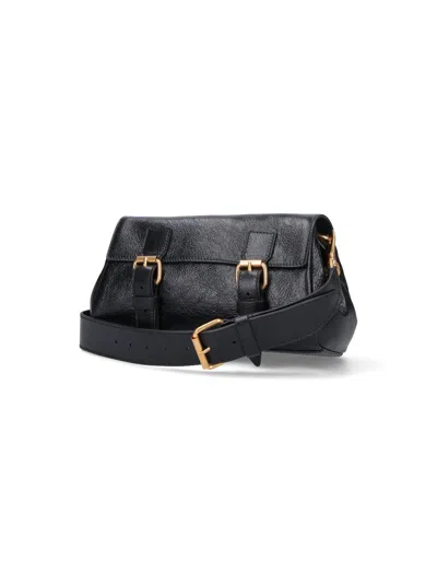 Dries Van Noten Textured Leather Shoulder Bag With Gold-tone Buckle Closure In Black