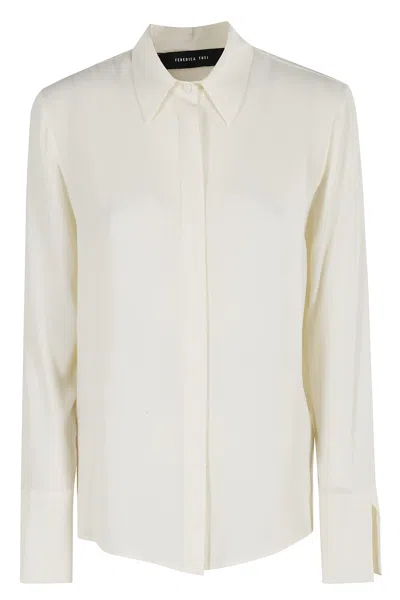 Federica Tosi White Shirt With Pointed Collar And Metallic Details On The Cuffs In White