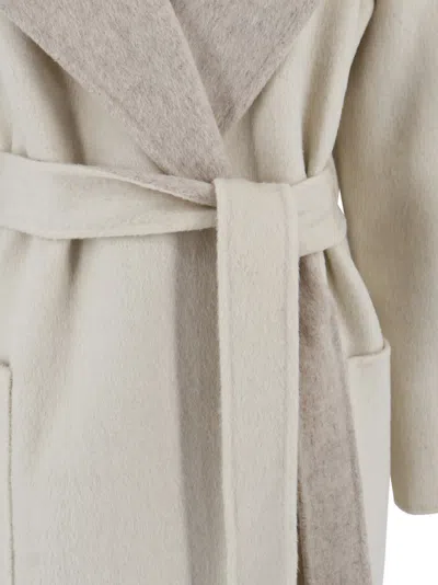 P.a.r.o.s.h Parosh Reversible Knee-length Wool Coat With Hood And Matching Belt In Neutral