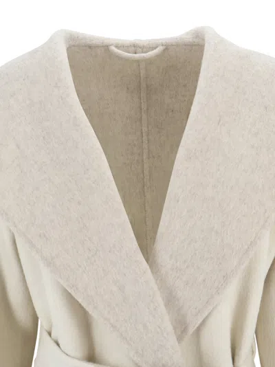 P.a.r.o.s.h Parosh Reversible Knee-length Wool Coat With Hood And Matching Belt In Neutral