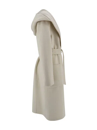 P.a.r.o.s.h Parosh Reversible Knee-length Wool Coat With Hood And Matching Belt In Neutral