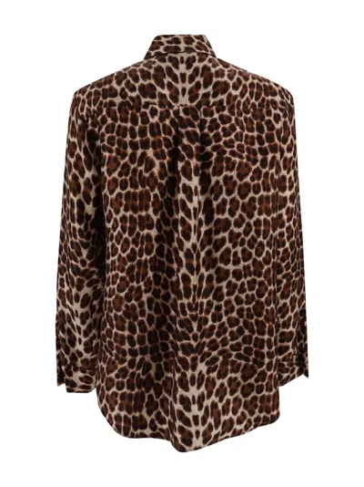 P.a.r.o.s.h . Leopard Print Silk Shirt With Pointed Collar And Overfit Silhouette In Brown