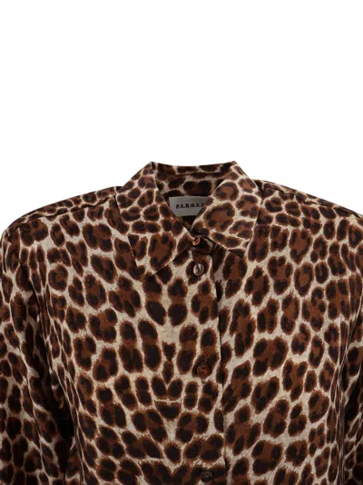P.a.r.o.s.h . Leopard Print Silk Shirt With Pointed Collar And Overfit Silhouette In Brown