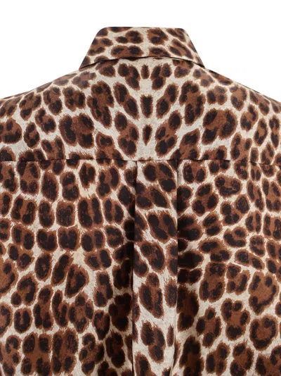 P.a.r.o.s.h . Leopard Print Silk Shirt With Pointed Collar And Overfit Silhouette In Brown