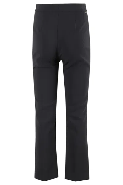 Elisabetta Franchi Straight-leg Cropped Crepe Pants With Gold Accents In Blue