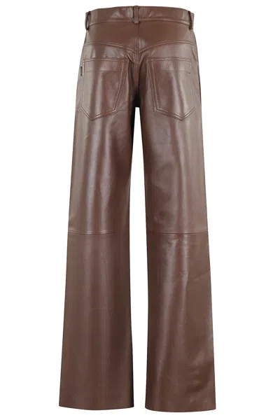 Haikure Five-pocket Leather Pants In Brown