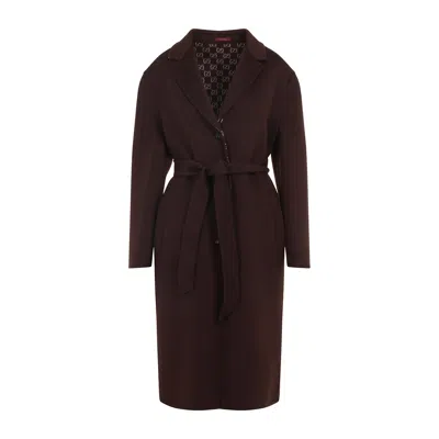 Gucci Brown Reversible Double-breasted Coat With Notched Revers And Belt In Wool Woman In Brown