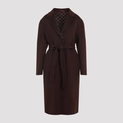 Gucci Brown Reversible Double-breasted Coat With Notched Revers And Belt In Wool Woman In Brown